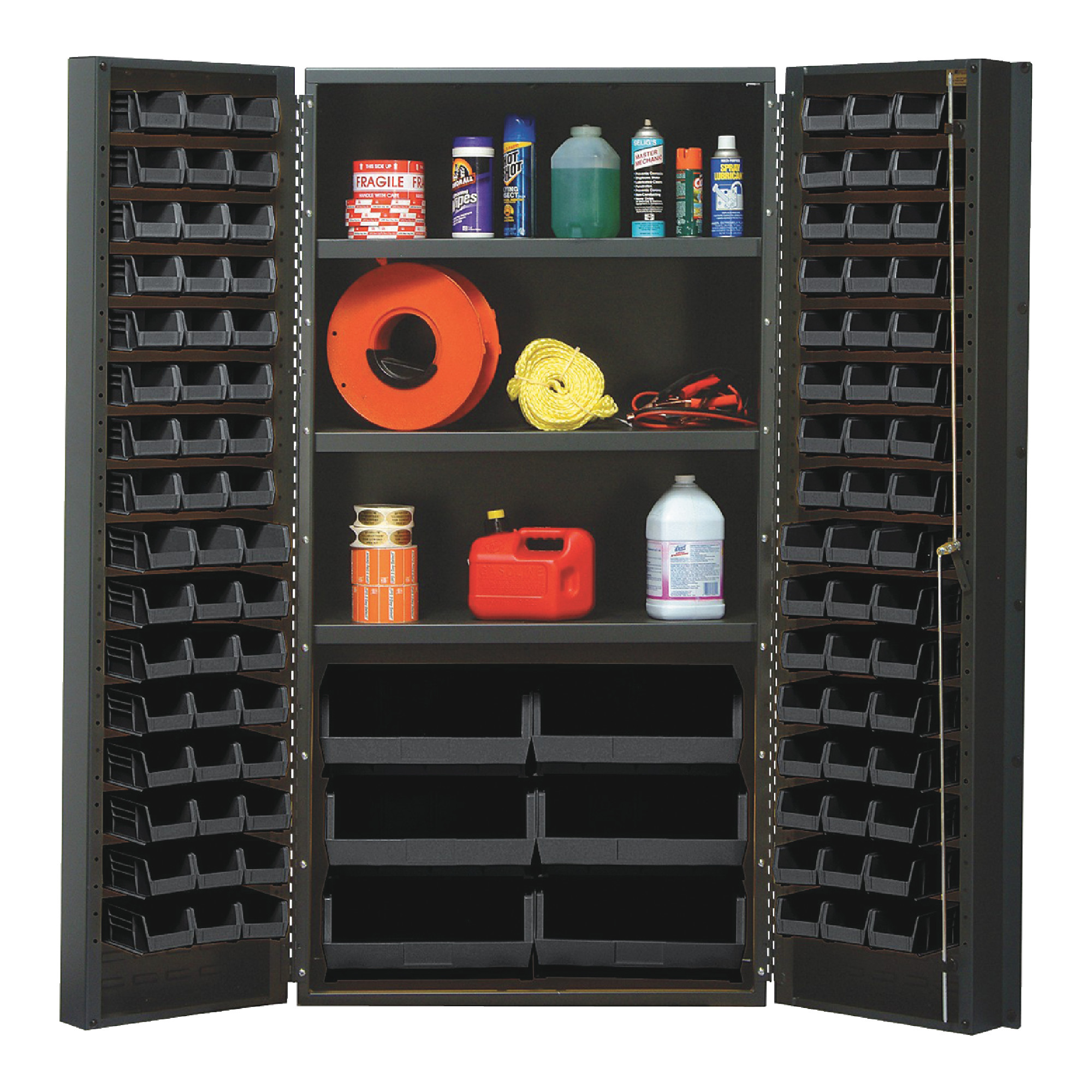 QUANTUM STORAGE SYSTEMS 36" Wide All Welded Floor Cabinet With 102 Clear Bins