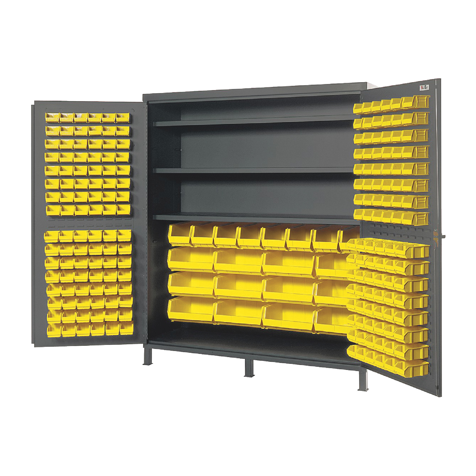 QUANTUM STORAGE SYSTEMS 72" Wide All Welded Flush Door Floor Cabinet With 212 Clear Bins