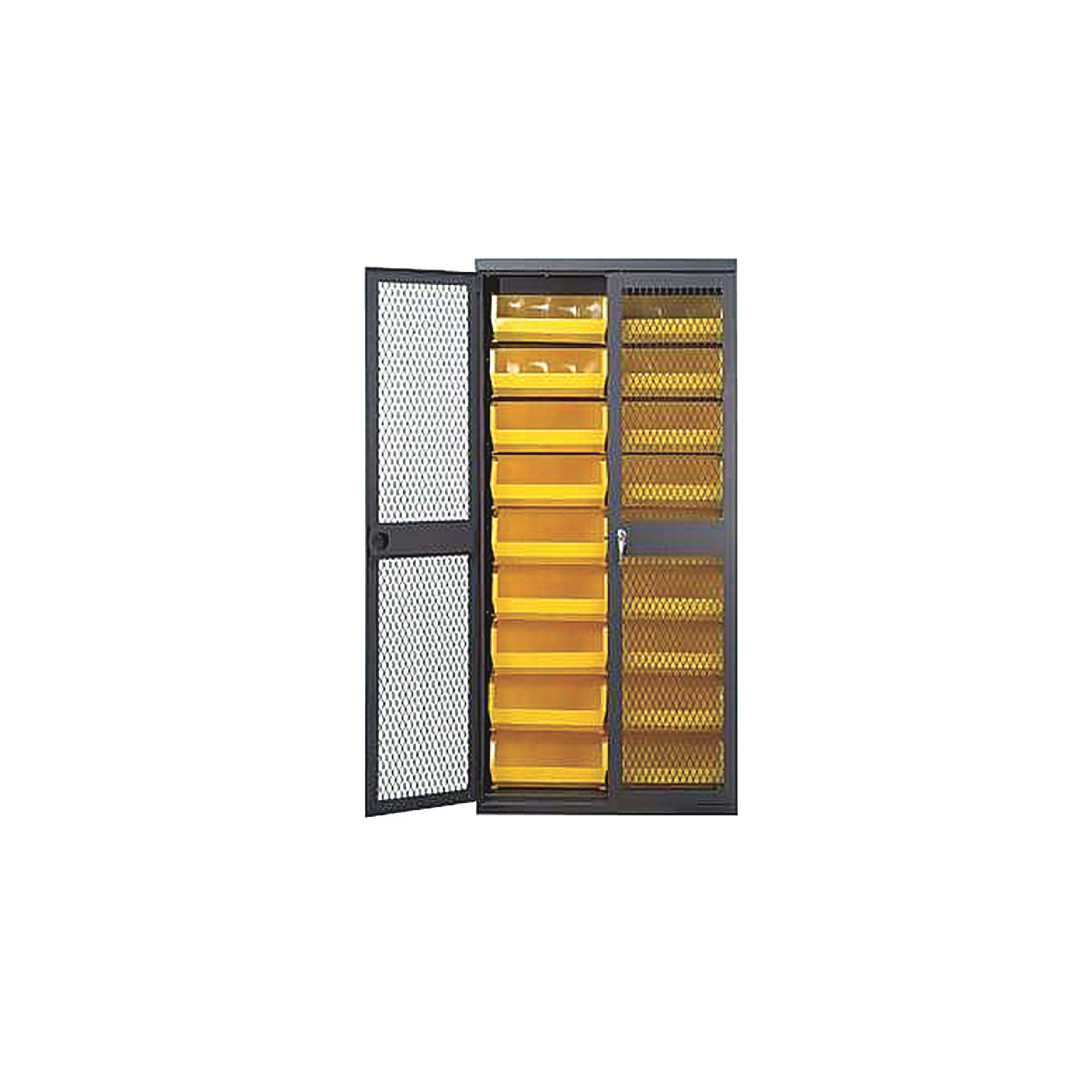 QUANTUM STORAGE SYSTEMS 36" Wide Wire Mesh Safe-View Cabinet With 18 Black Bins